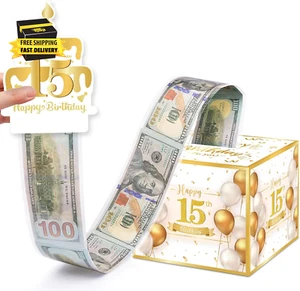15Th Birthday Money Box for Cash Gift, Surprise Pull Out Money Gift Box with 100 - Picture 1 of 5