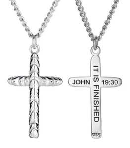 Men's Welder Bead Cross Necklace - John 19:30 - Picture 1 of 4