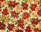 Cotton Fabric Poinsettias and Magnolias on Beige 96"L X 58"W 2 3/4 yds Cranston