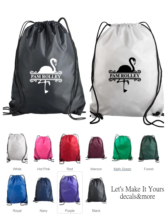 FLAMINGO CON NOMBRE MONOGRAMA NYLON CORDÓN MOCHILA BOLSO REGALO PERSONALIZADO SACO Foto 1 de 1