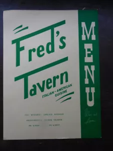 MENÚ FRED'S TAVERN, PROVIDENCE RHODE ISLAND, VINO y LICORES AÑOS 50 - Imagen 1 de 2