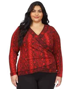 Michael Kors Women's Plus Size Top Snakeskin-Print Crossover Border Top Red 1X - Picture 1 of 8