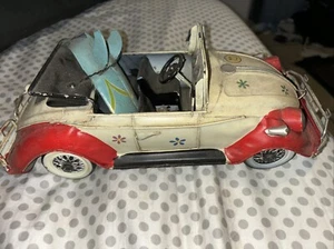 Volkswagen Beetle Love Bug Metal Car Classic Convertible W/ Surfboards 13"  - Picture 1 of 3