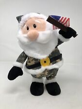 Rare Gemmy Animated Military Santa w/American Flag Plays Yankee Doodle w/Tag