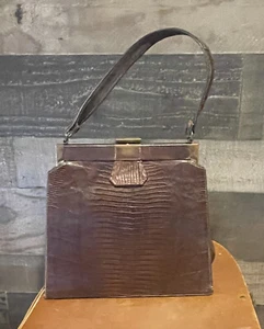 Vintage Brown Kelly handbag Purse Vtg Crocodile  - Picture 1 of 6