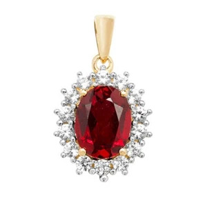 Men's 9ct Gold Claw Set Created Ruby and White Sapphire Edge Oval Necklace - Picture 1 of 4