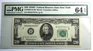 1950-D $20 Federal Reserve Note FR#2063-B New York PMG 64 EPQ - Picture 1 of 4