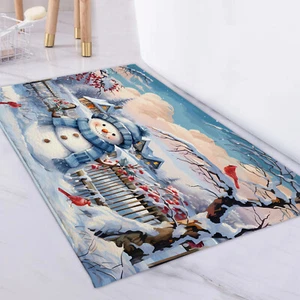 Winter Rustic Christmas Snowman Rug Mat Bedroom Carpet Living Room Area Rugs - Picture 1 of 12
