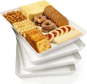 4-Pack Plastic 16" X 11" Large White Serving Trays Set - Reusable Serving Platte - Picture 1 of 12