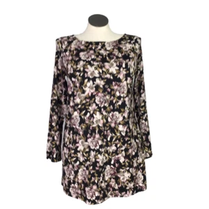 J Jill Tee Top Womens M Black Floral Luxe Supima Cotton Blend Boat Neck - Picture 1 of 6