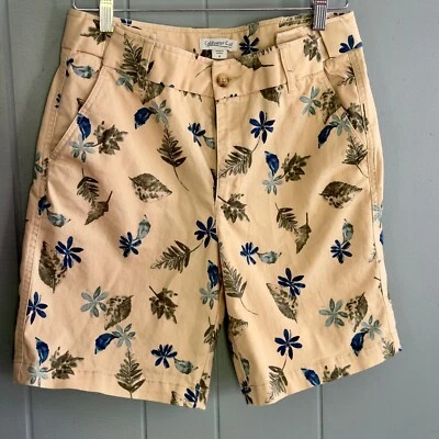 Bermudas Coldwater Creek Caqui Beige Estampado Floral Hojas 8 Algodón Elástico Foto 1 de 4