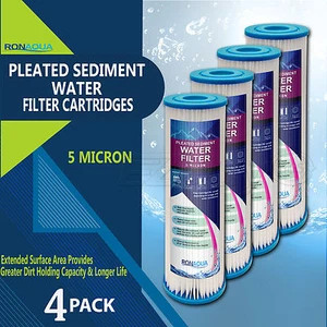 Pleated Sediment Water Filters 4 Washable 5 Micron Cartridges 9.87"x 2.5 - Picture 1 of 8