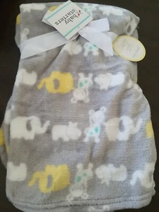 Baby Starters NWT Safari Animals Blanket Gray Yellow W Elephants Giraffes LOVEY - Picture 1 of 5