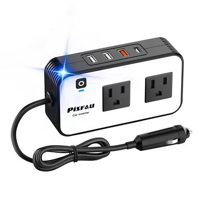200W Car Power Inverter PiSFAU DC 12V to 110V AC Car Plug Adapter Outlet with