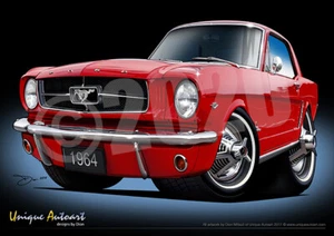 1964 Mustang Coupe -  Classic Mustang Coupe Print (17 Colours ) - Picture 1 of 21