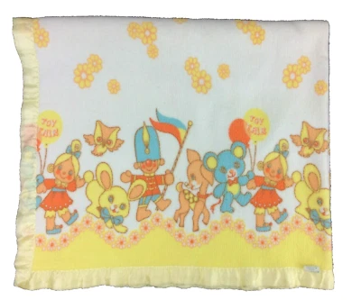 Manta de bebé cómoda para cuna amarilla Joy Fair Bunny Bear Parade vintage 100 % algodón Foto 1 de 4