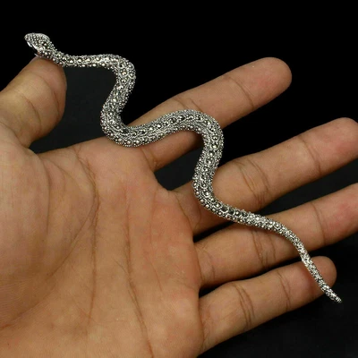 Colgante largo de plata 935 Argentium serpiente cobra para hombre con ónix negro simulado Foto 1 de 4