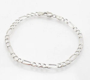 3.8mm Classic Royal Figaro Link Bracelet Real Solid 14K White Gold QVC 7" 8" - Picture 1 of 4