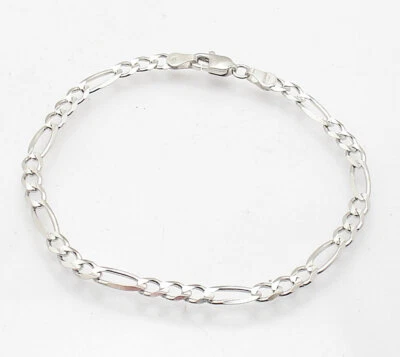 3.8mm Classic Royal Figaro Link Bracelet Real Solid 14K White Gold QVC 7" 8" - Image 1 of 4