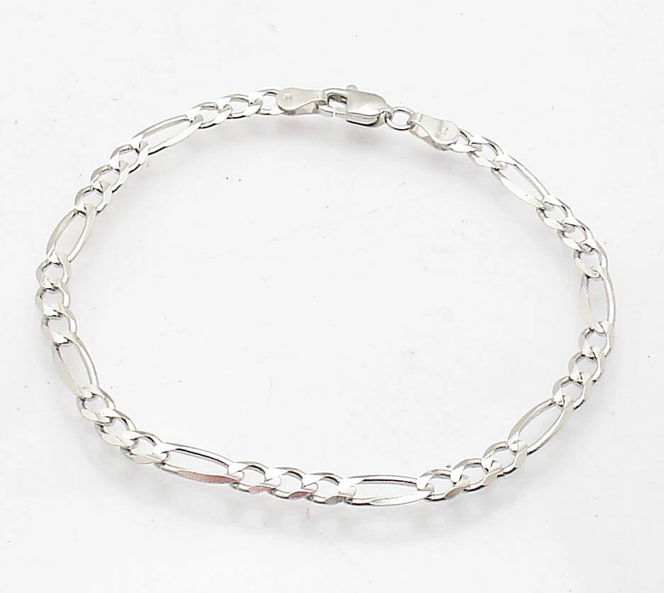 3.8mm Classic Royal Figaro Link Bracelet Real Solid 14K White Gold QVC 7" 8" - Image 1 of 4