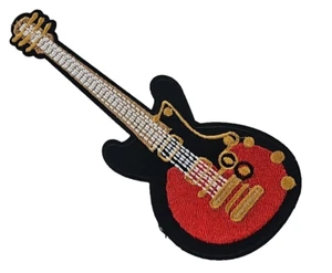 Large Red & Black Electric Guitar - Embroidered Patch - Picture 1 of 2
