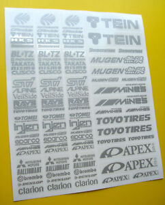 10th scale RC Drift racer sponsor logo SILVER on clear stickers decals