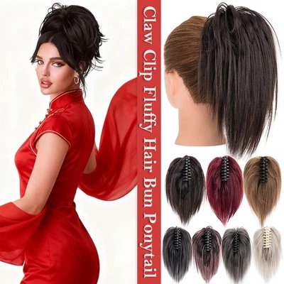 Claw Clip in Curly Messy Bun Ponytail Hairpiece Scrunchie Updo Hair Extensions - Image 1 of 4