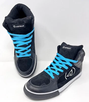 Zapatos de skate Airwalk de gamuza blancos y negros para mujer 10 cordones azules usados 130834 Foto 1 de 4