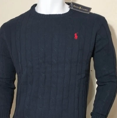 Ralph Lauren Polo Cable Knit Jumper for Men Dark Navy Blue, Large Size - Image 1 of 2