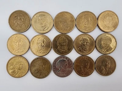 Lot of 15 Coins $1 Coins One Dollar Coins Gold Presidents And Sacagawea + - Image 1 of 4