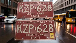 Michigan License Plates Tag # KZP-628 1971 Red/White Vintage Matched Pair GUC - Picture 1 of 1
