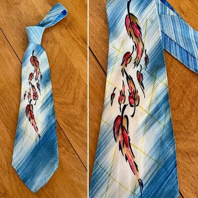 1940s Vintage Hand Painted Leaf Print Men’s Necktie Tie - Image 1 of 4