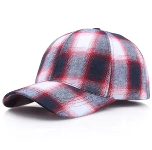 Red/Black/White Checkered Plaid Patterned Peaked Curved Bill Baseball Cap Hat 12 - Picture 1 of 1