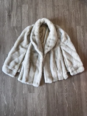 Roaman’s Vtg Faux Mink Cape 1960’s Opera Capelet W/ Forearm Slits Silvery White - Image 1 of 4