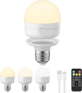 Rechargeable Light Bulbs with Remote Control Timer and 3 Color Temperature 1 E26 - Picture 1 of 3