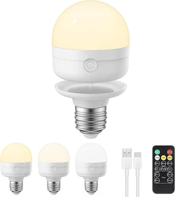 Rechargeable Light Bulbs with Remote Control Timer and 3 Color Temperature 1 E26 - Image 1 of 3