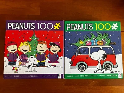 Lot Of 2 -100 Piece Puzzle PEANUTS SNOOPY WOODSTOCK Christmas Tree Presents - Image 1 of 4
