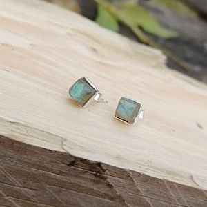 Sterling Silver Square Labradorite Stud Earrings - Picture 1 of 7