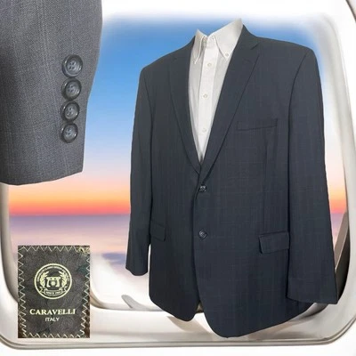 Abrigo deportivo Caravelli para hombre 50R azul marino a cuadros doble ventilación dos botones Foto 1 de 4