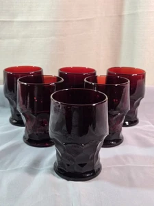 Juego de 6 vasos georgianos rojo rubí Anchor Hocking vasos de jugo panal - Imagen 1 de 8