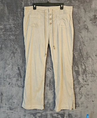 Pantalones Level 99 Mezcla de Lino Pierna Ancha Mujer 33 Beige Corbata Frontal Boho Playa Cortina Foto 1 de 4