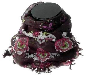 Batik Style Ethnic Floral Print Black Scarf Hijab Headscarf Bandana Neckerchief - Picture 1 of 2