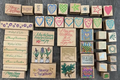 Lote de 45 estampillas de goma sobre bloque de madera artes de héroe vintage años 90-00 nuevas y usadas Foto 1 de 4