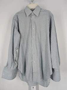 Budd Shirtmakers Piccadilly London Vtg Green Blue Stripe French Cuff Shirt 15.5 - Picture 1 of 3