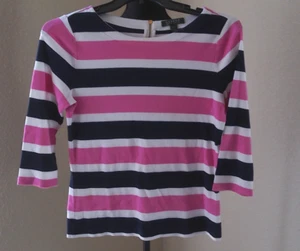 LAUREN RALPH LAUREN WOMEN ZIPPER BACK TEE WITH PINK BLUE & WHITE STRIPES SIZE XL - Picture 1 of 4