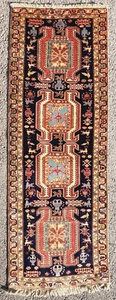 VINTAGE KARABAGH RUNNER, HAND MADE WOOL CAUCASIAN KAZAK RUG CARPET 9'3" x 3'3" - Picture 1 of 12