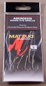 Fishing Hooks 1 Pack Of 6 Size #4 Gold MATZUO America Aberdeen Down Eye Snells - Picture 1 of 2