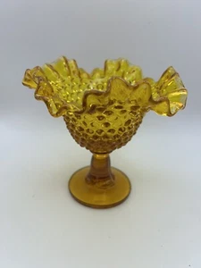 Vintage Kanawha Amber Glass Dish With Ruffled Edge Hobnail Compote Pedestal - Picture 1 of 7