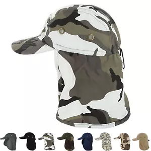 Baseball Cap Camping Boonie Fishing Ear Flap Sun Neck Cover Visor Camo Army Hat - Picture 1 of 12