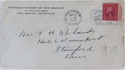 1929, FRANKLIN MOTORS OF NEW BRITAIN ADVERTISING COVER - Image 1 of 4